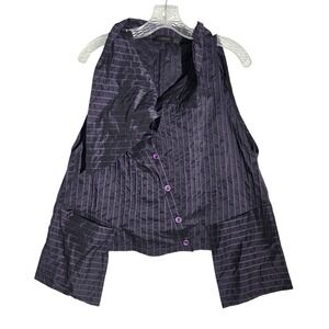 LUUKAA M Womens Purple Striped Pleated Asymmetrical Abstract Deconstructed Vest